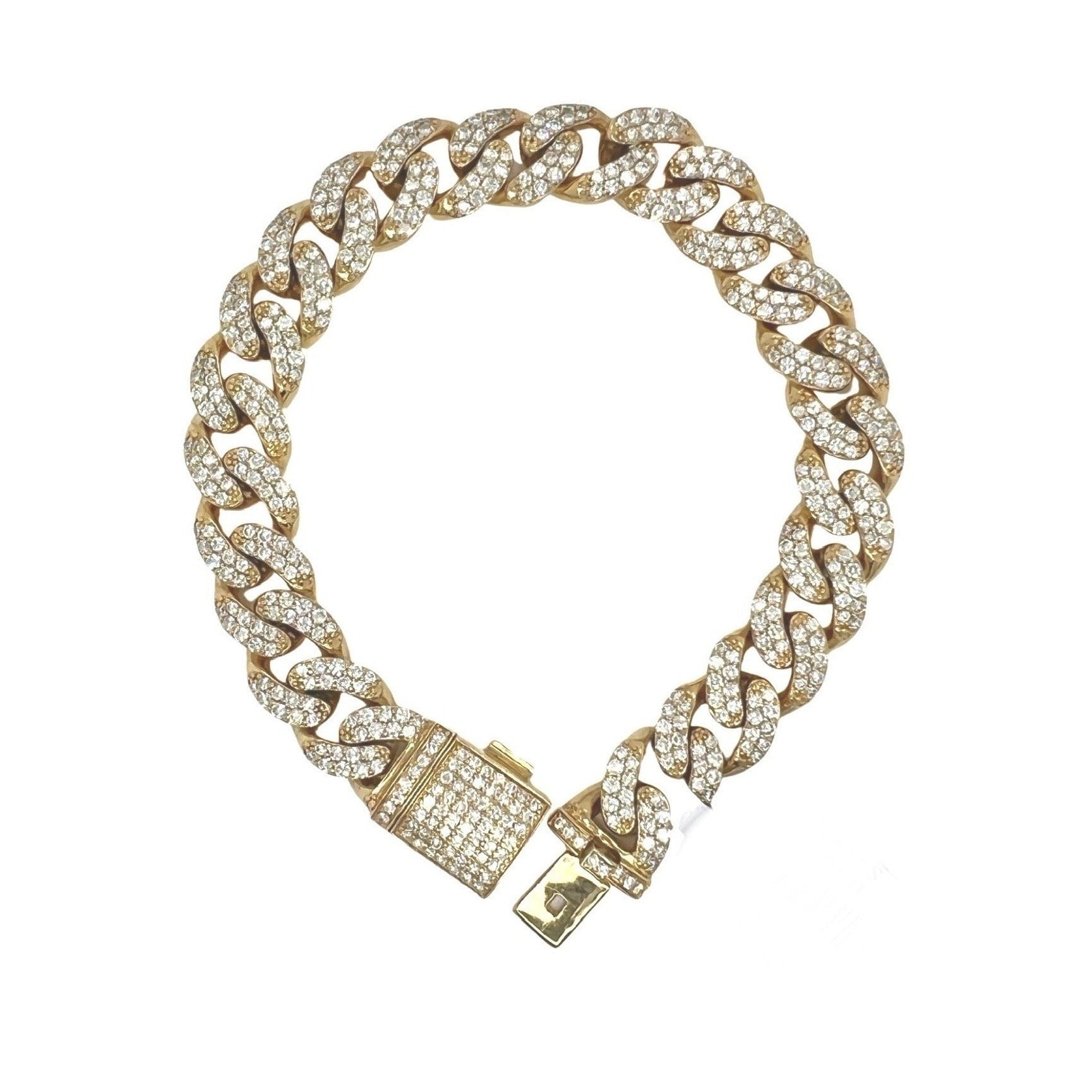 10K Yellow Gold 12MM Miami Cuban Pave Diamond Bracelet 8.26 CT 8.5"