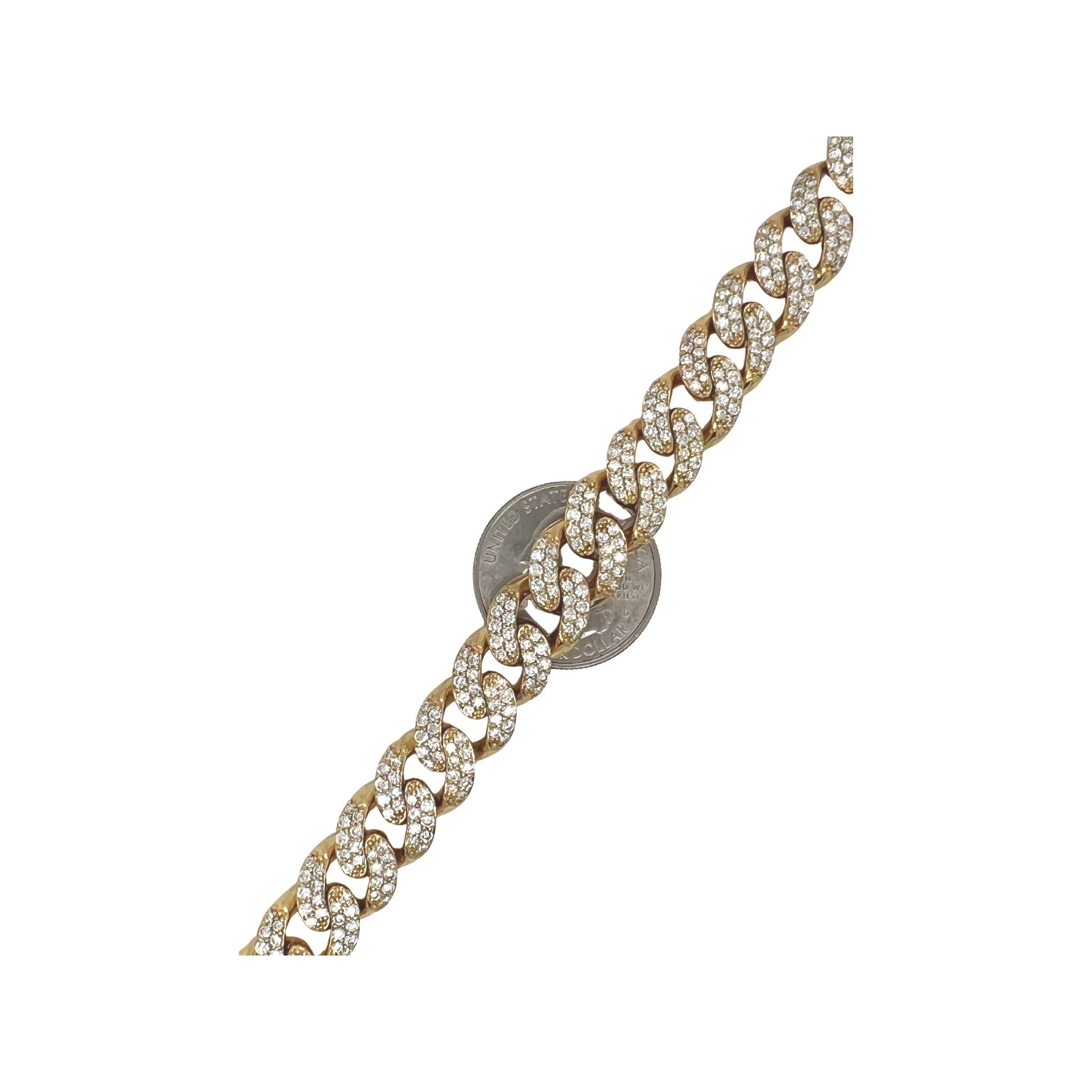 10K Yellow Gold 12MM Miami Cuban Pave Diamond Bracelet 8.26 CT 8.5"