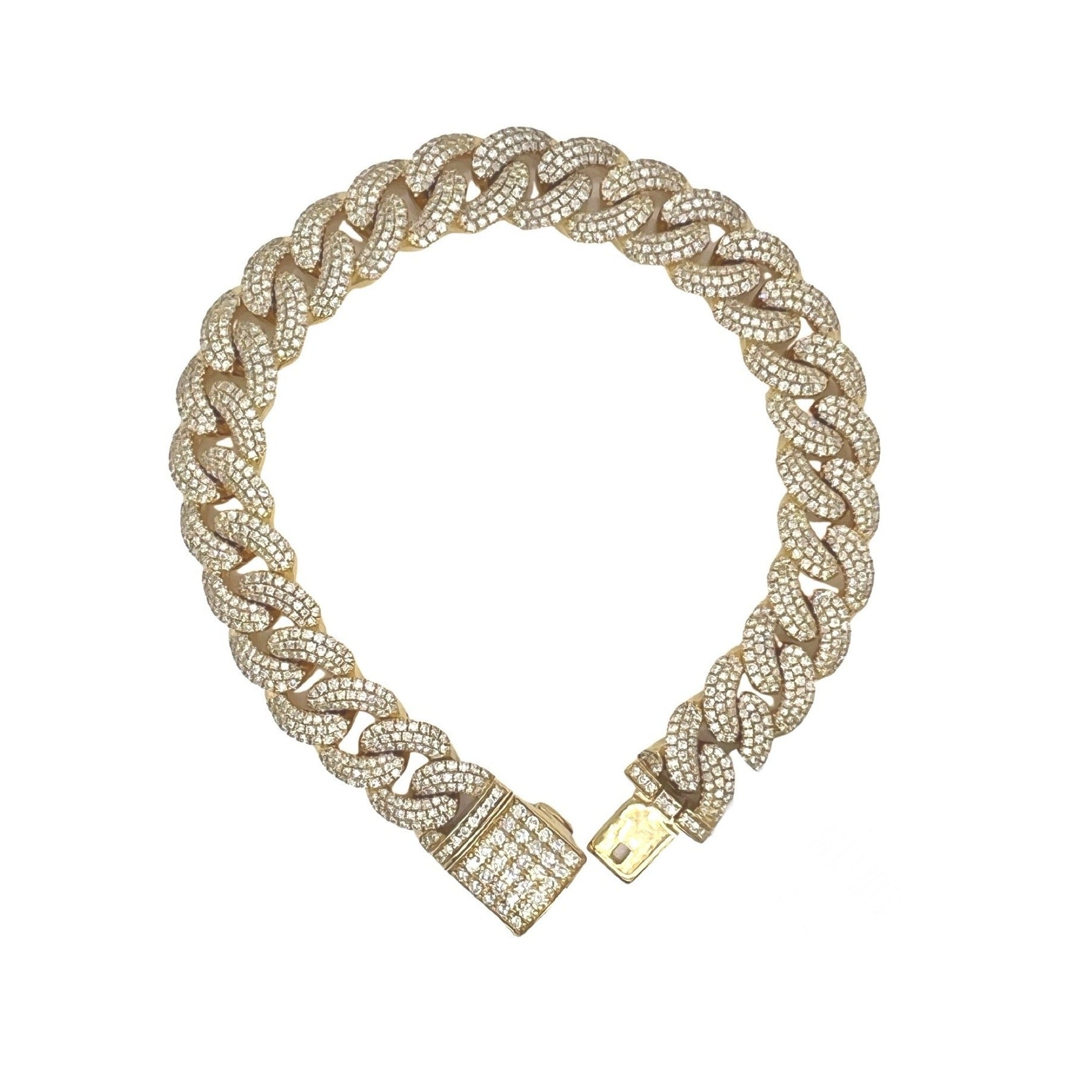 10K Yellow Gold 11MM Miami Cuban Honeycomb Diamond Bracelet 6.17 CT 8"