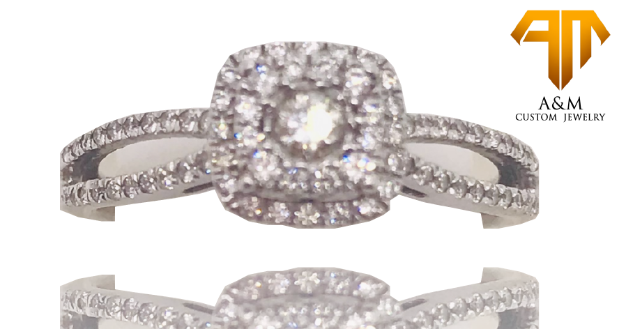 14 KT White Gold Diamond Halo Princess Ring.