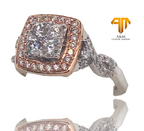 14 KT White Gold Diamond Halo Princess with infinity on side Ring.