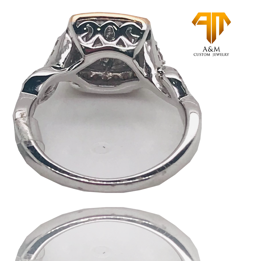 14 KT White Gold Diamond Halo Princess with infinity on side Ring.