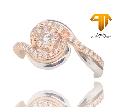 14 KT White Gold Diamond Halo Round Infinity  Ring.