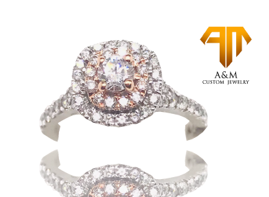 14 KT White Gold Diamond Halo Princess Ring.