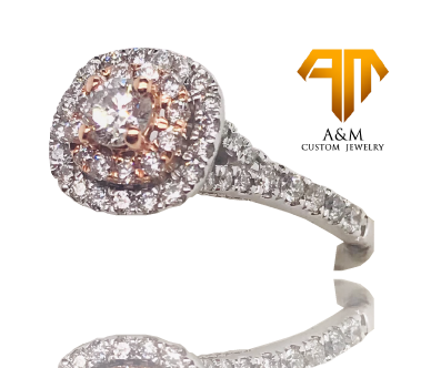 14 KT White Gold Diamond Halo Princess Ring.