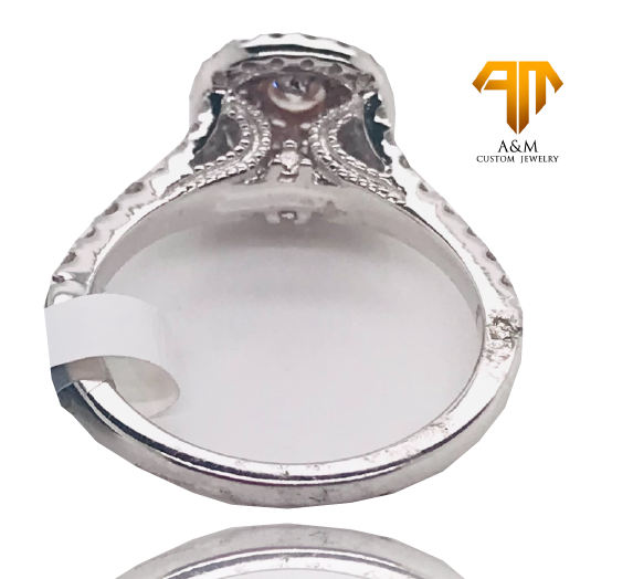 14 KT White Gold Diamond Halo Princess Ring.
