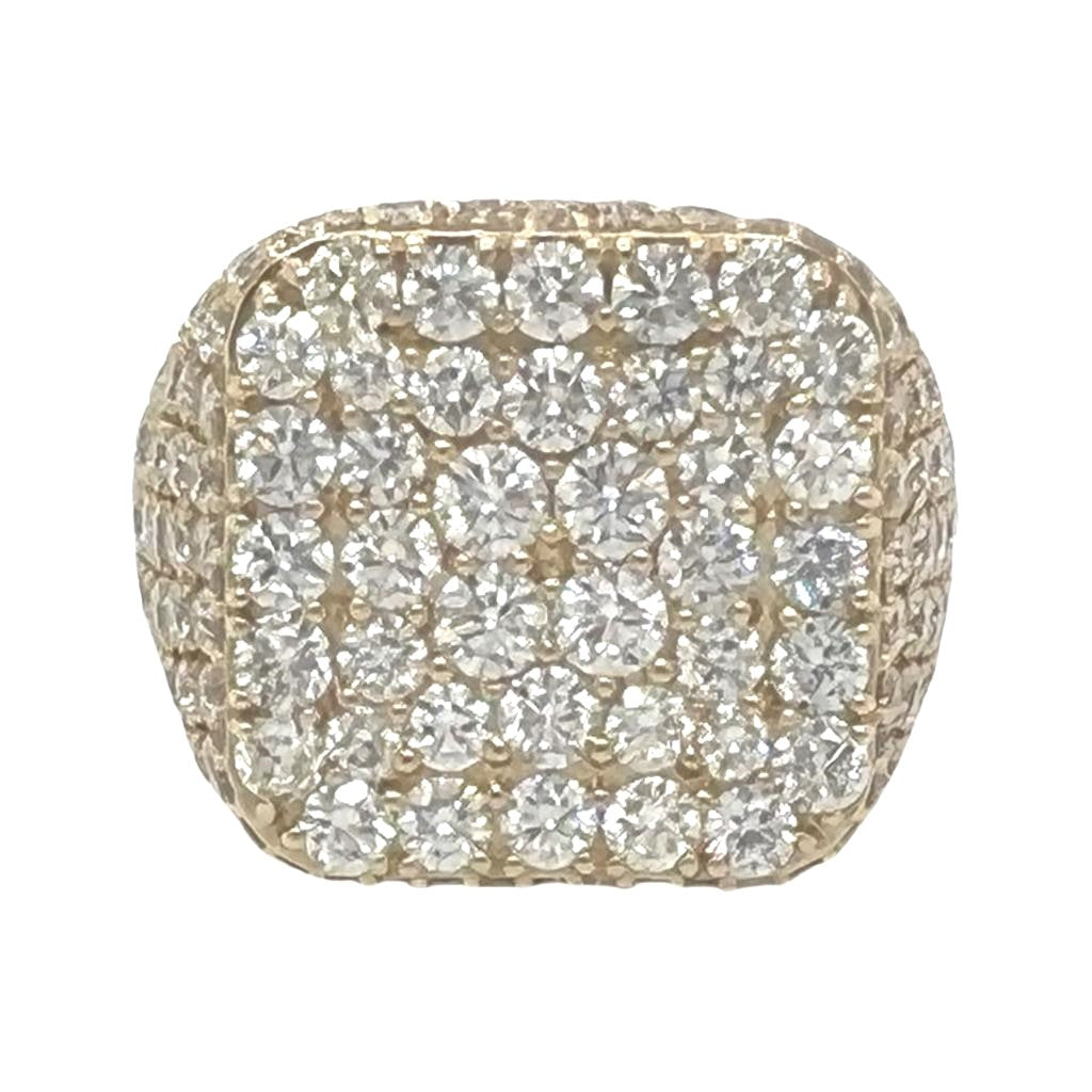 Mens 10K Yellow Gold Square Dome 3D Honeycomb VS Diamond Ring 7.5 CT