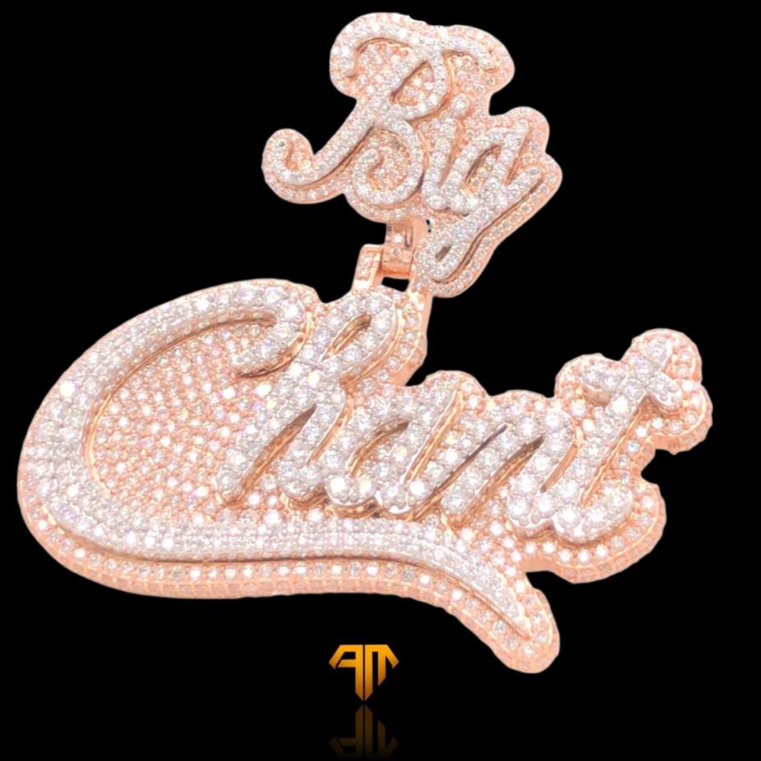 Custom Two-tone Rose Gold and White Gold "Big Chant" Name Pendant