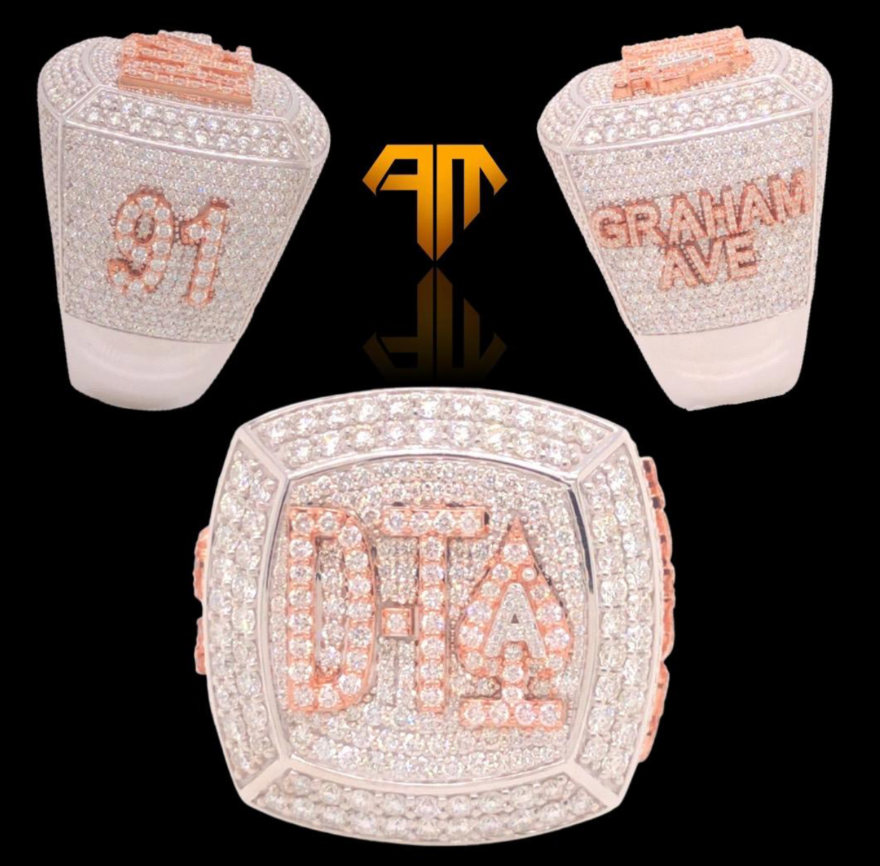 Custom Two-tone White Gold and Rose Gold "DTA" Championship Style Ring