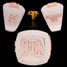 Load image into Gallery viewer, Custom Two-tone White Gold and Rose Gold &quot;DTA&quot; Championship Style Ring
