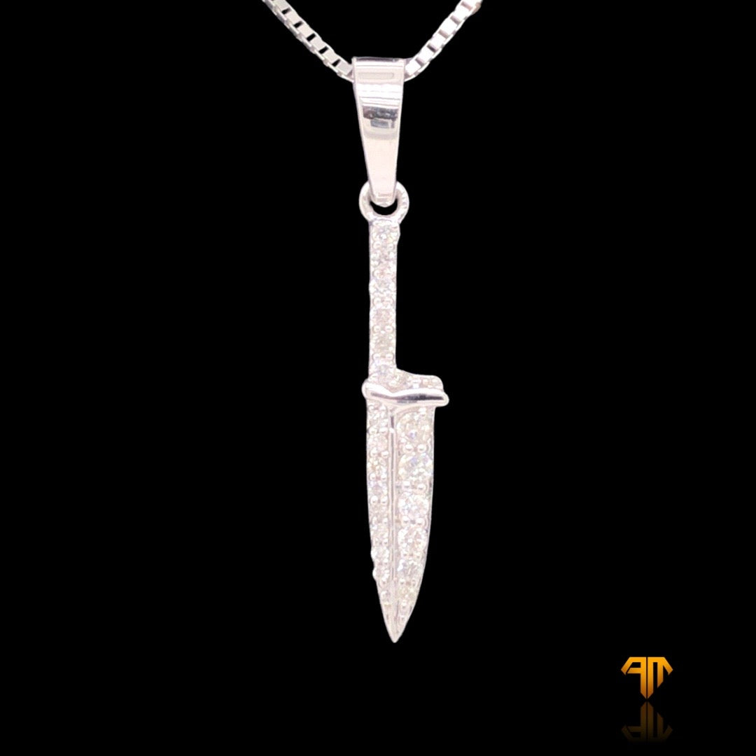 "Knife" Pendant White Gold with Solid Back -0.46CT