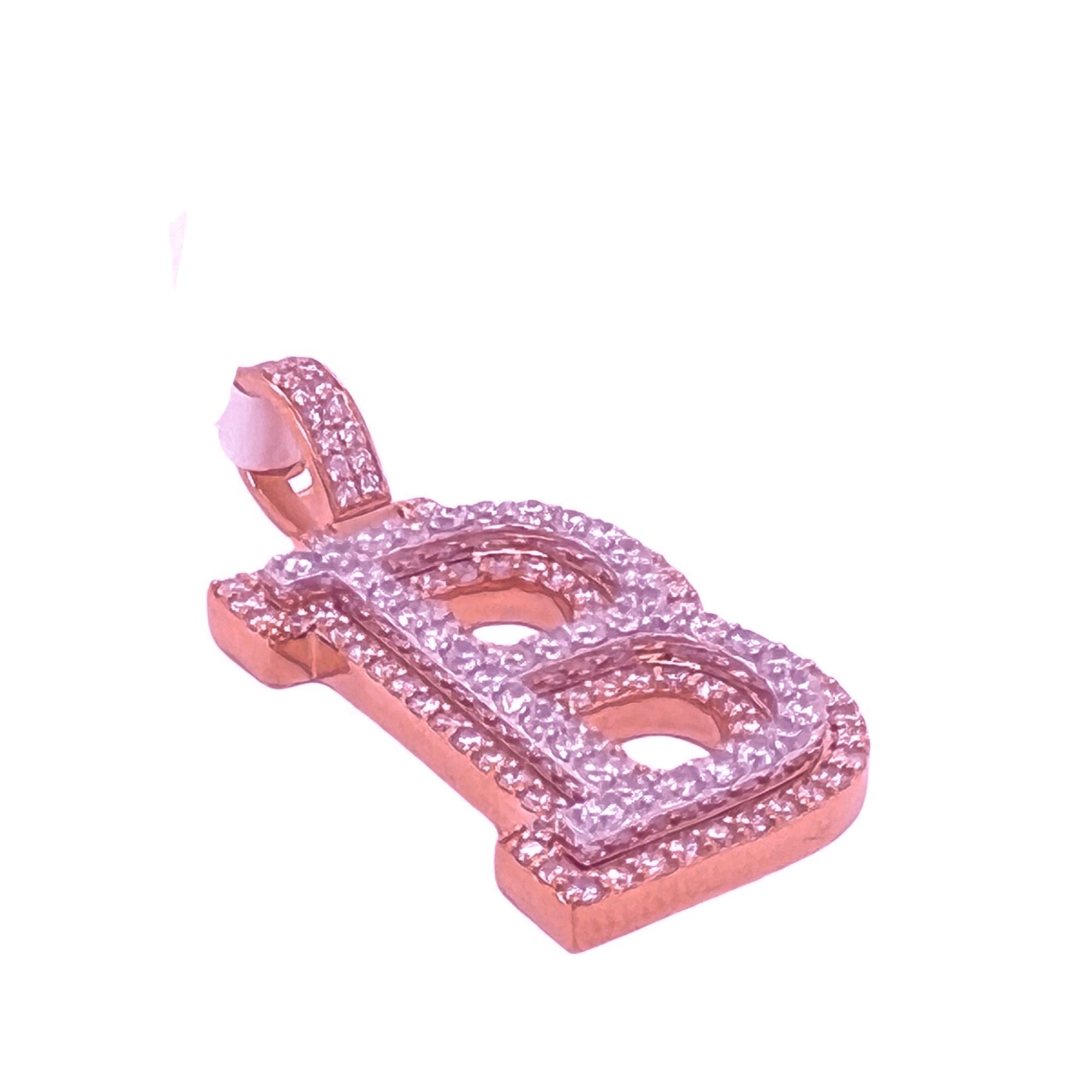 10K Rose White Gold 3D Letter B Initial Diamond Pendant 1.82 CT 1.5"