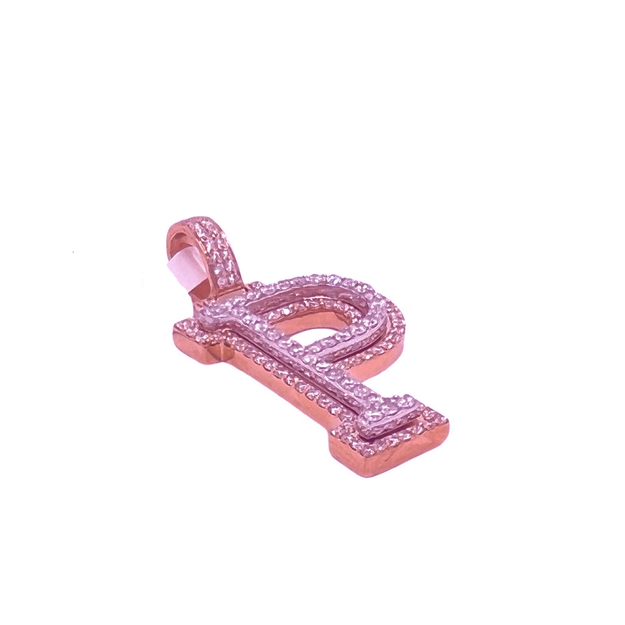 10K Rose White Gold 3D Letter P Initial Diamond Pendant 1.29 CT 1.5"