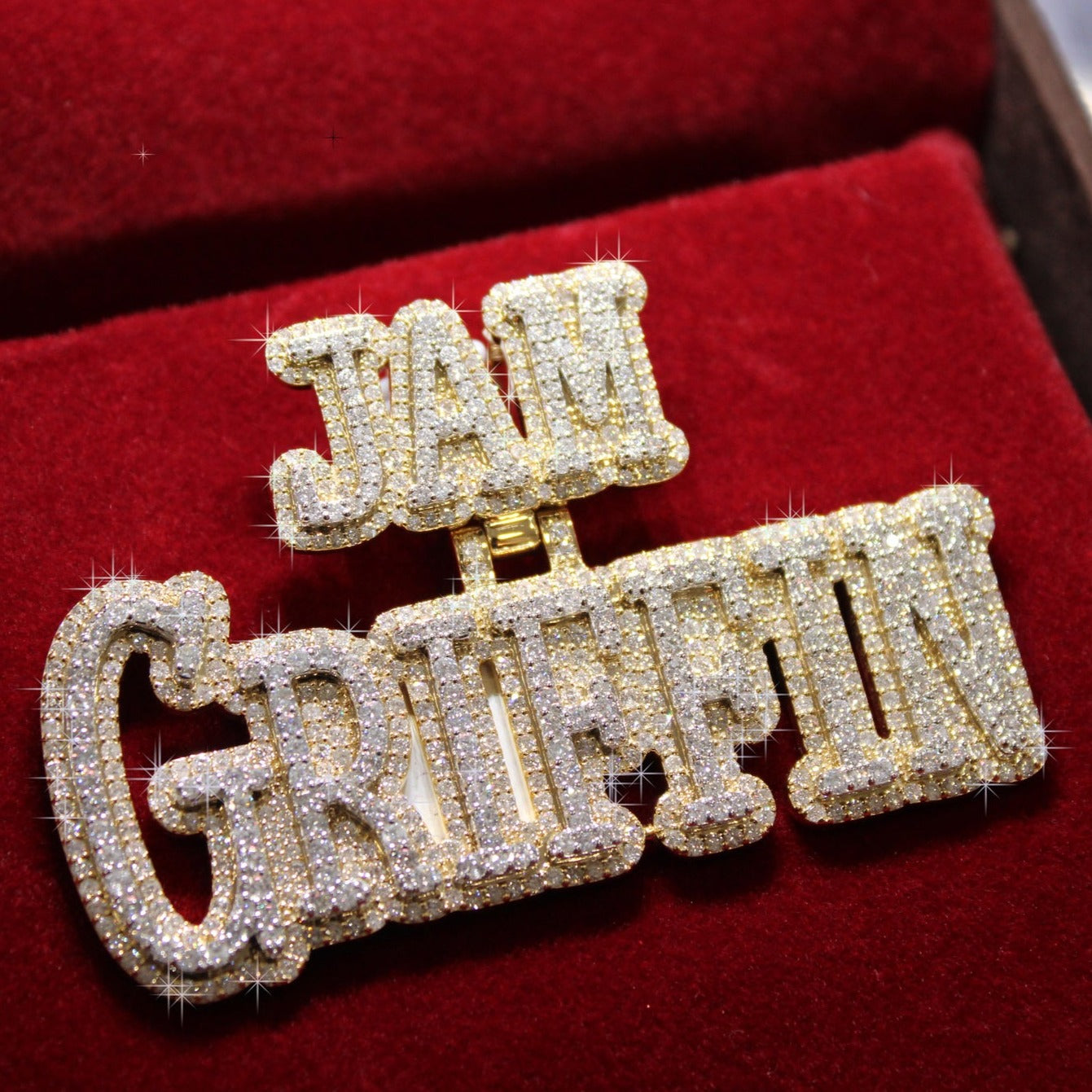 Custom Two-tone Yellow Gold and White Gold "Jam Griffin" Name Pendant