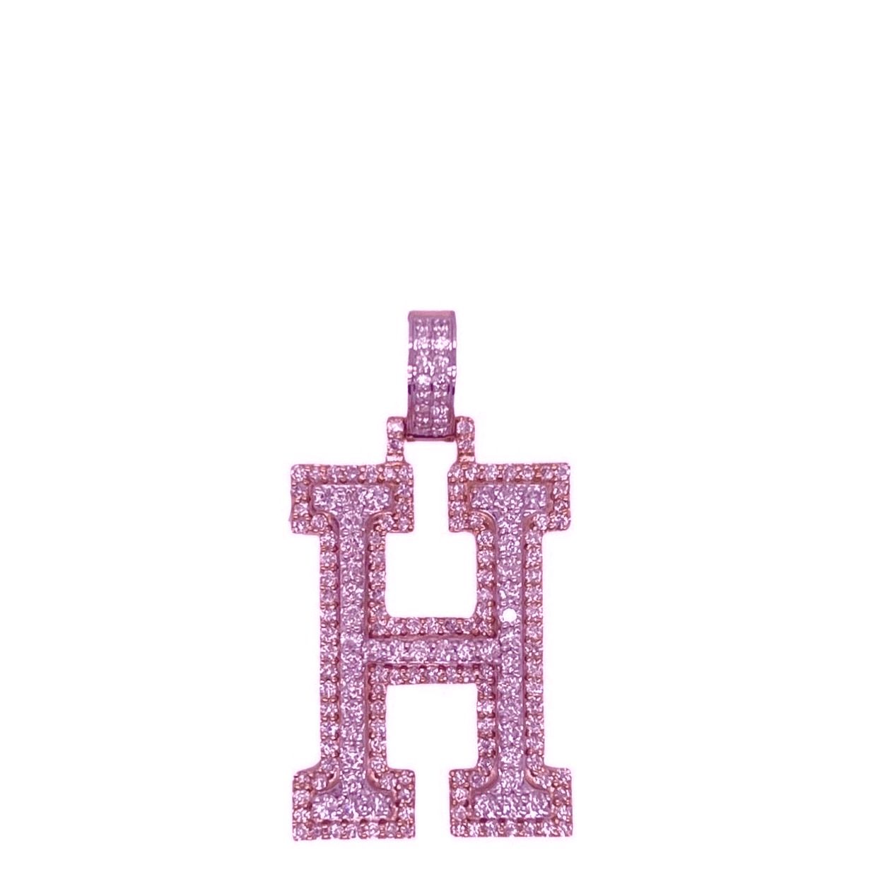10K Rose White Gold 3D Letter H Initial Diamond Pendant 1.68 CT 1.5"