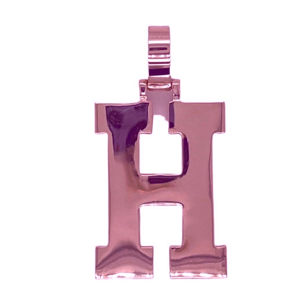 10K Rose White Gold 3D Letter H Initial Diamond Pendant 1.68 CT 1.5"