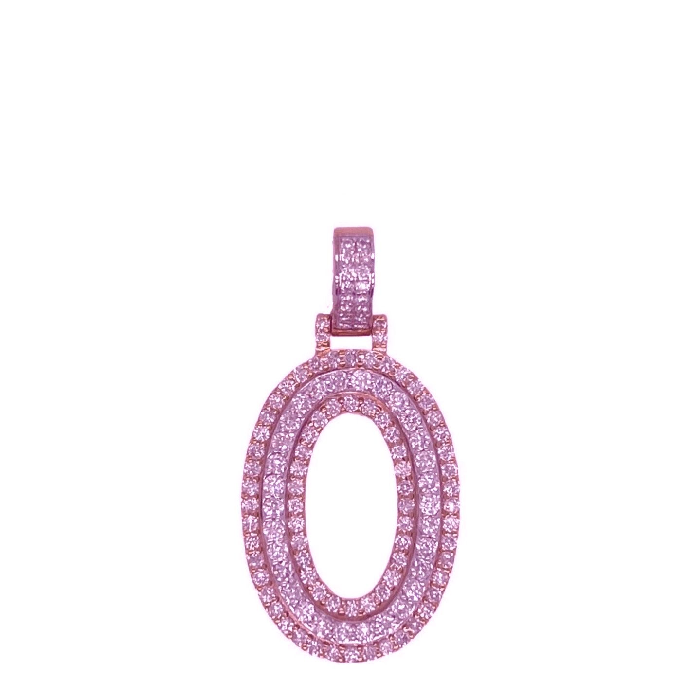 10K Rose White Gold 3D Letter O Initial Diamond Pendant 1.07 CT 1.5"