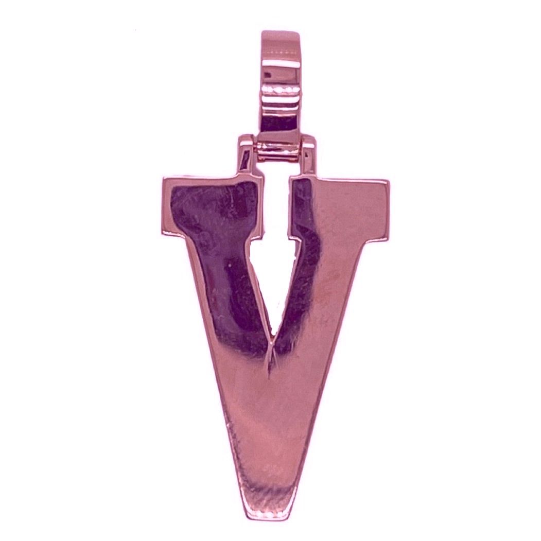 10K Rose White Gold 3D Letter V Initial Diamond Pendant 1.24 CT 1.5"