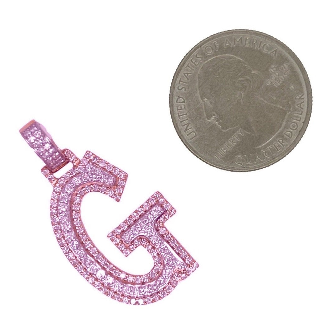 10K Rose White Gold 3D Letter G Initial Diamond Pendant 1.40 CT 1.5"