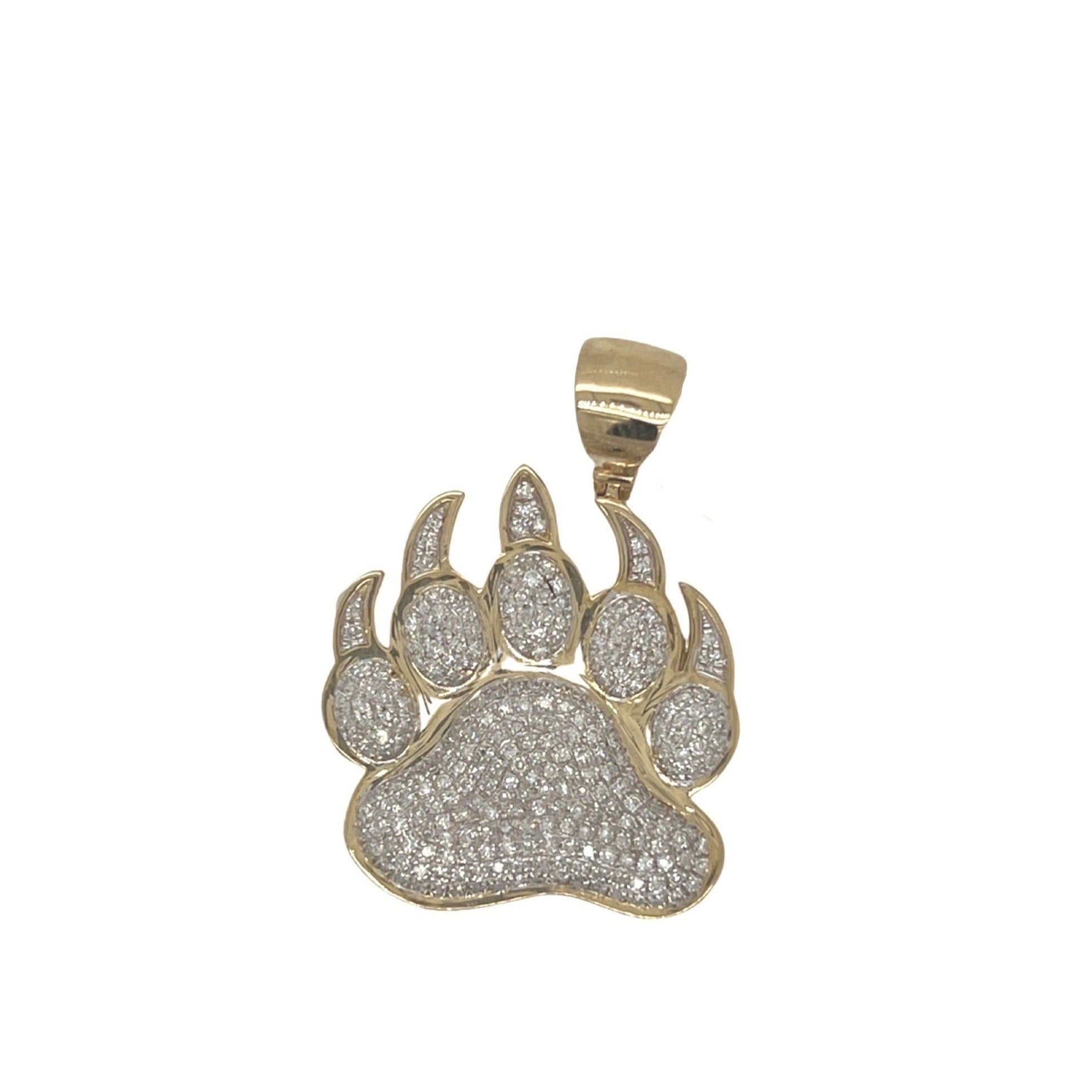 10K Yellow Gold Animal Claw Diamond Pendant 1.08 CT 1.5"