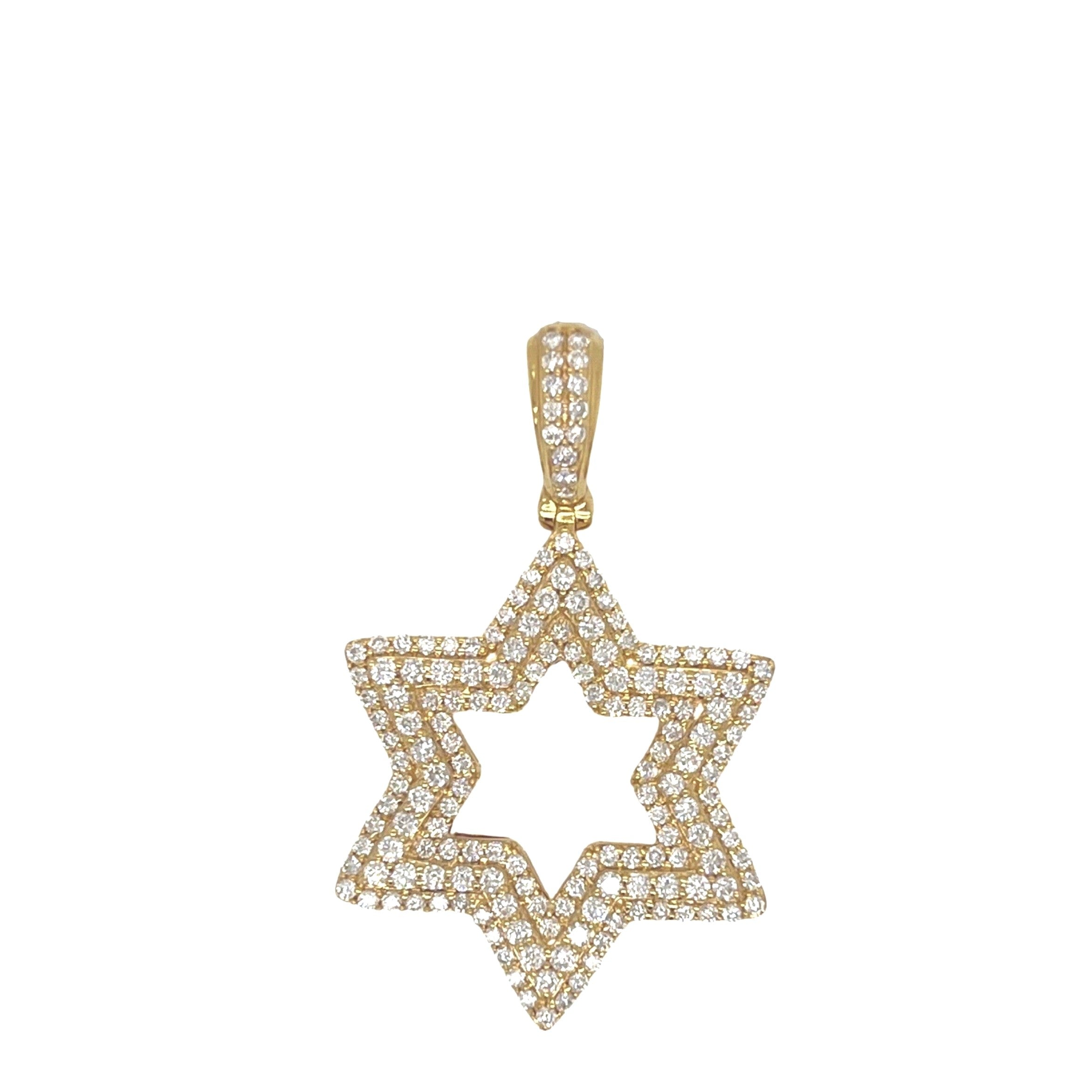 14K Yellow Gold Star of David VS Diamond Pendant 2.05 CT 1.75"