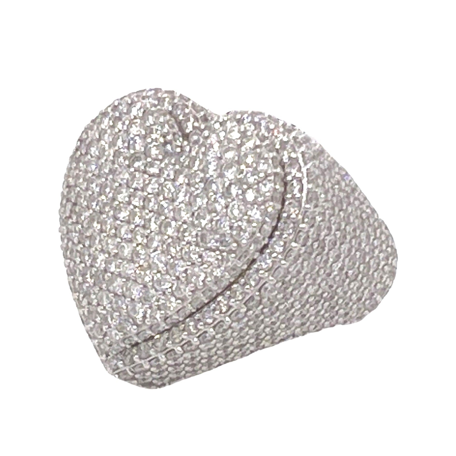 Unisex 10K White Gold 3D Puffed Heart Shape Diamond Ring 6.1 CT