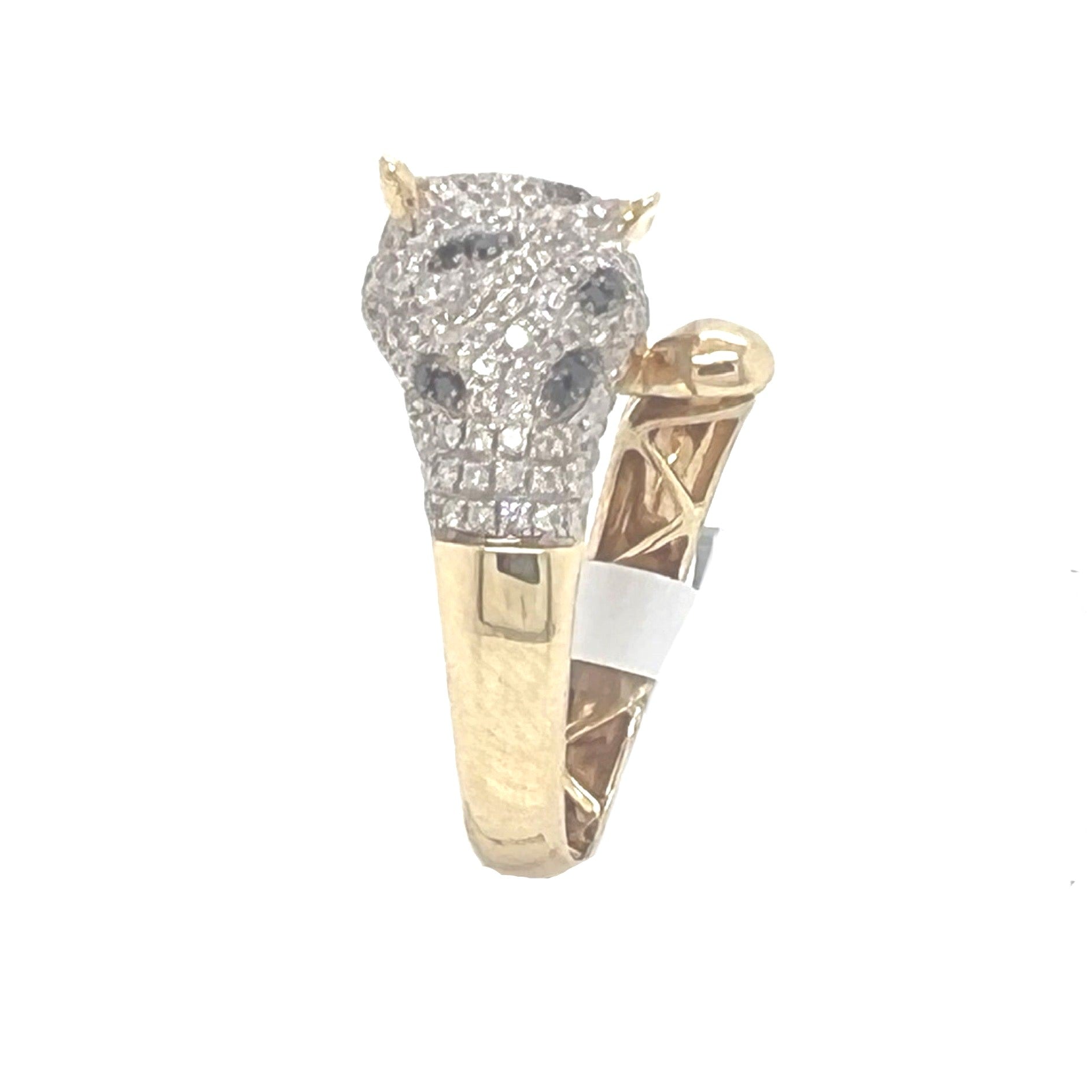 Unisex 14K Yellow Gold Designer Panther Black & White Diamond Ring 1.1 CT