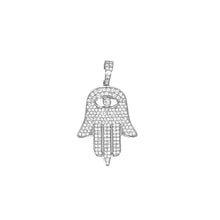 Load image into Gallery viewer, 10K White Gold Hamsa Evil Eye Diamond Pendant 1.08 CT 1.25&quot;
