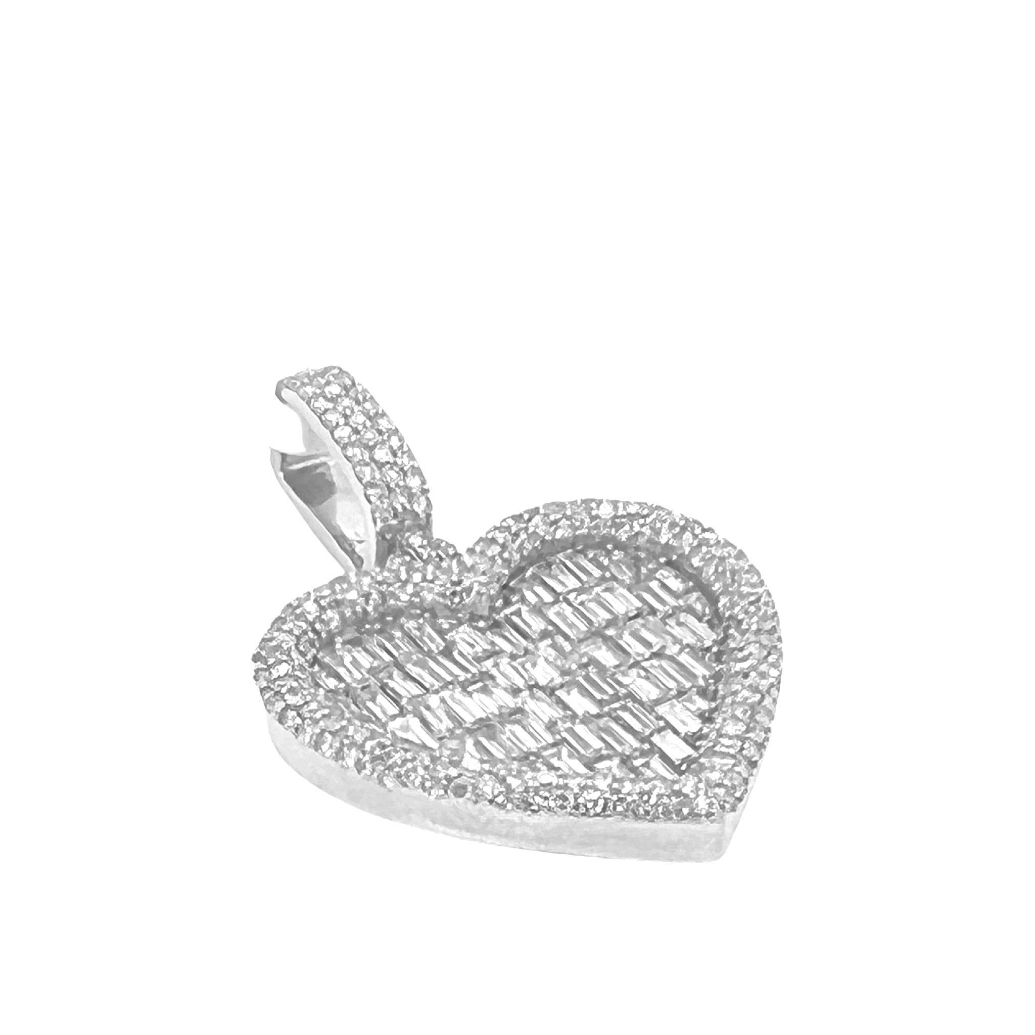 10K White Gold Heart Emerald Diamond Pendant 4.03 CT 1.5"