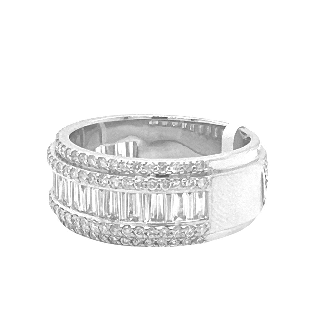 10K White Gold 10MM Baguette Wedding Diamond Band Ring 2.02 CT