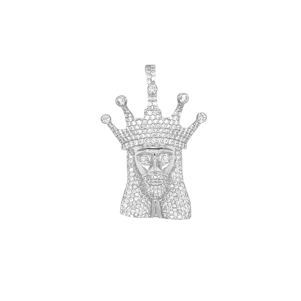 10K White Gold Crown Jesus Head VS Diamond Pendant 2.0 CT 1.5"