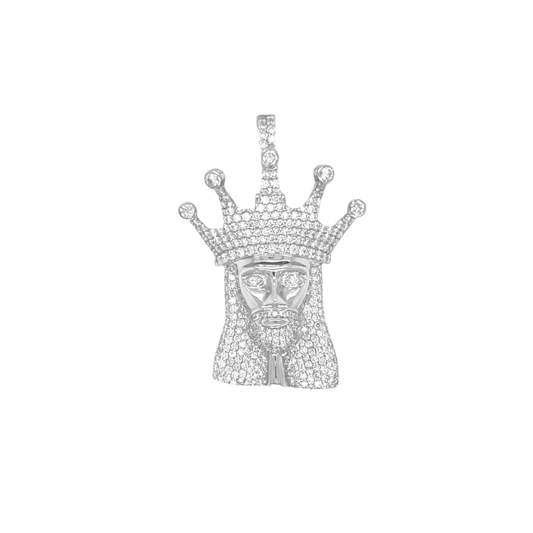 10K White Gold Crown Jesus Head VS Diamond Pendant 2.0 CT 1.5