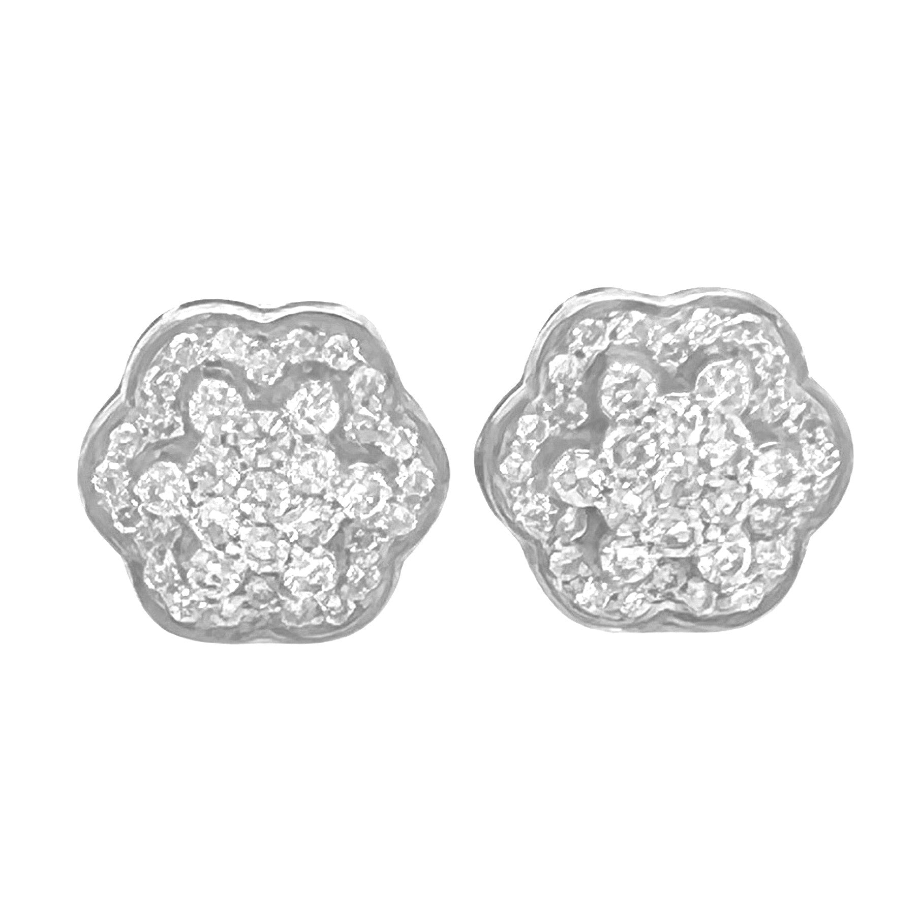 10K White Gold Flower Cluster Diamond Earrings 1.0 CT 12MM