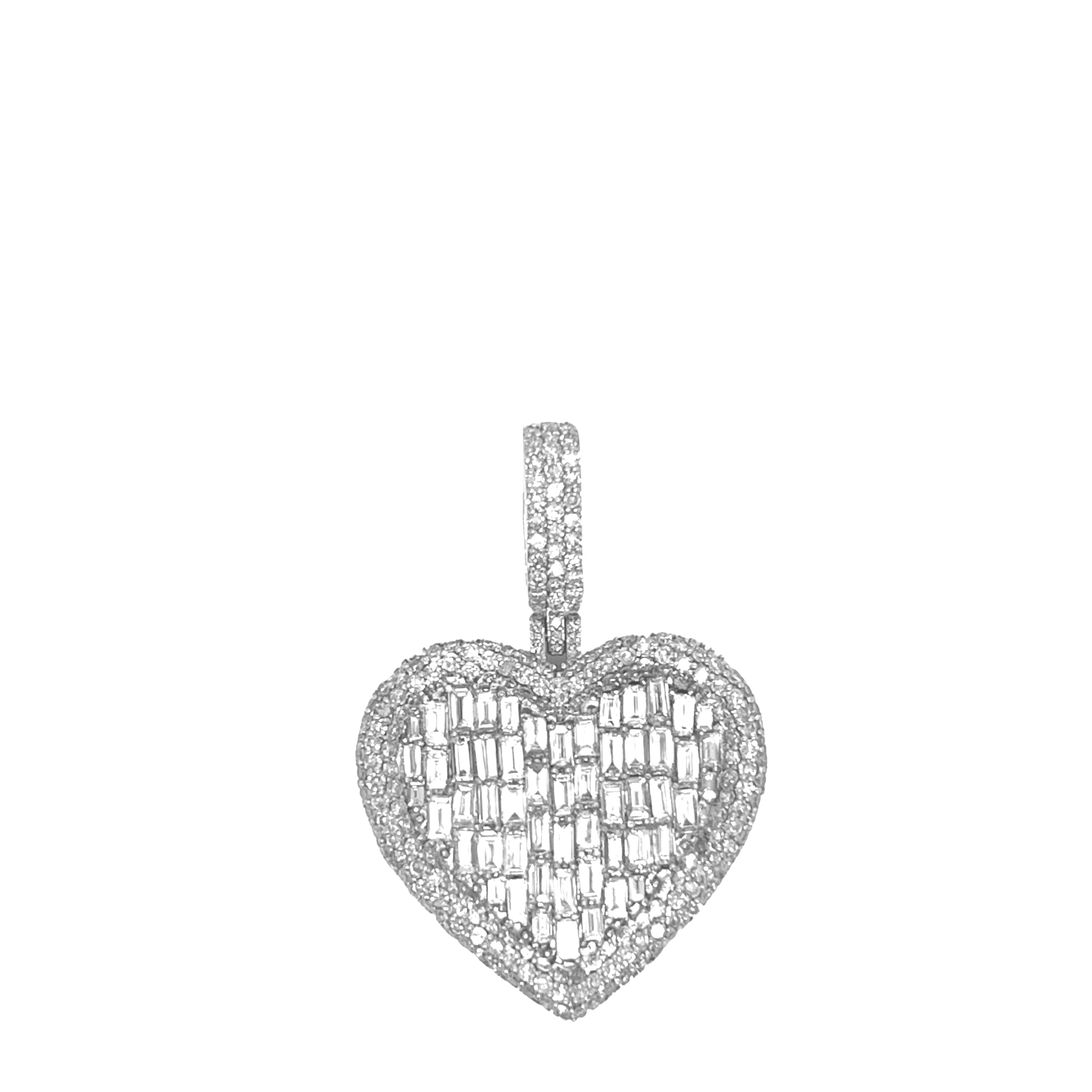 10K White Gold Heart Emerald Diamond Pendant 4.03 CT 1.5"