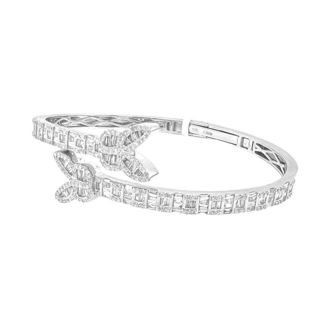 10K White Gold Designer Butterfly Baguette Diamond Bangle Bracelet 2.58 CT 7.5"