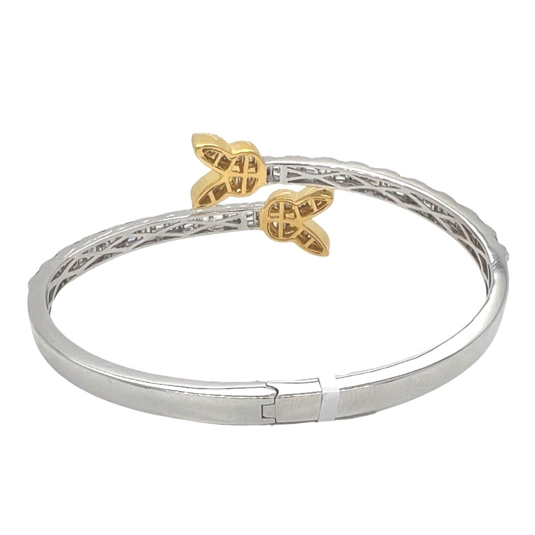 10K White Yellow Gold Designer Butterfly Baguette Diamond Bangle Bracelet 2.59 CT 7.5"