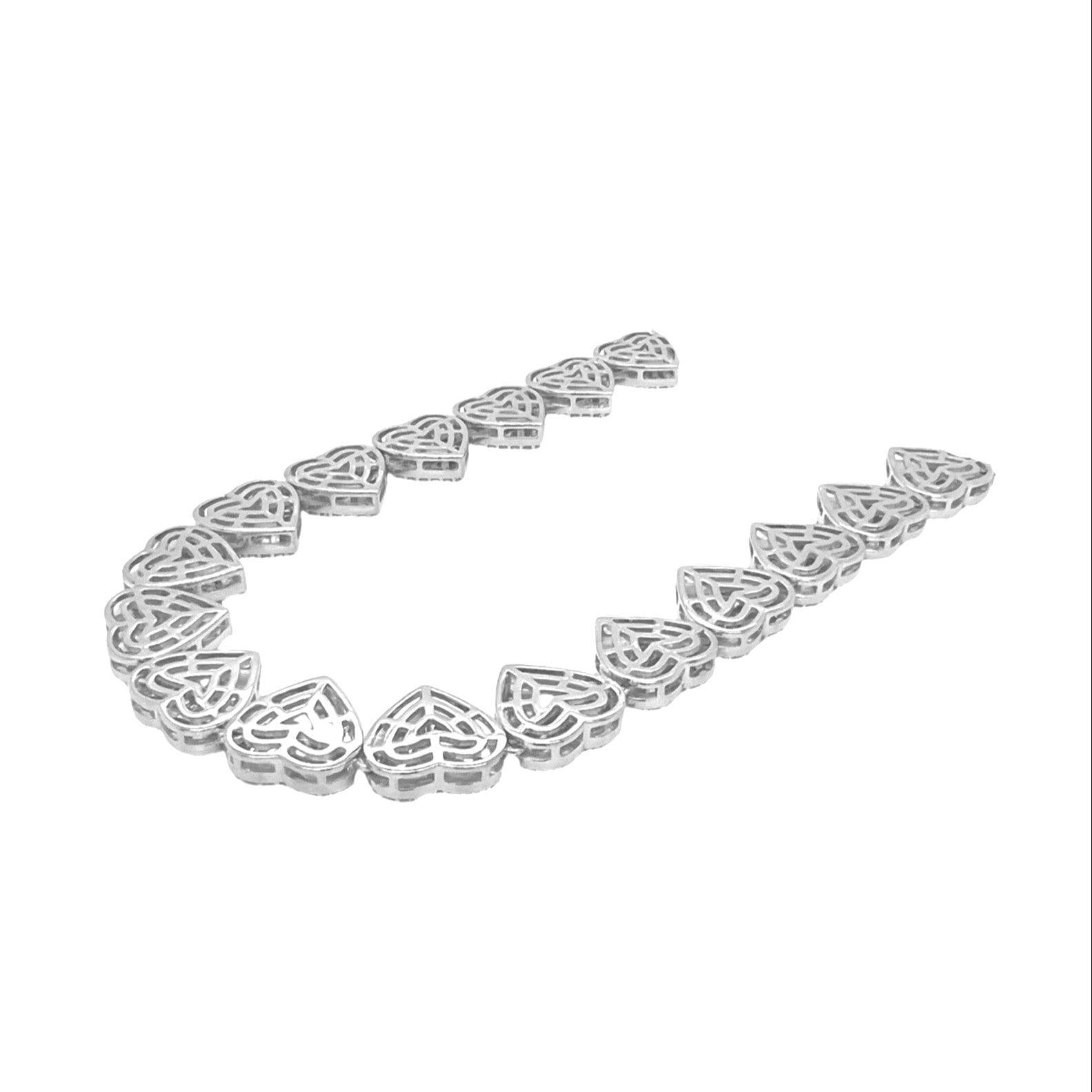 10K White Gold 11.5MM Heart Link Baguette Diamond Necklace 19.17 CT - 22"