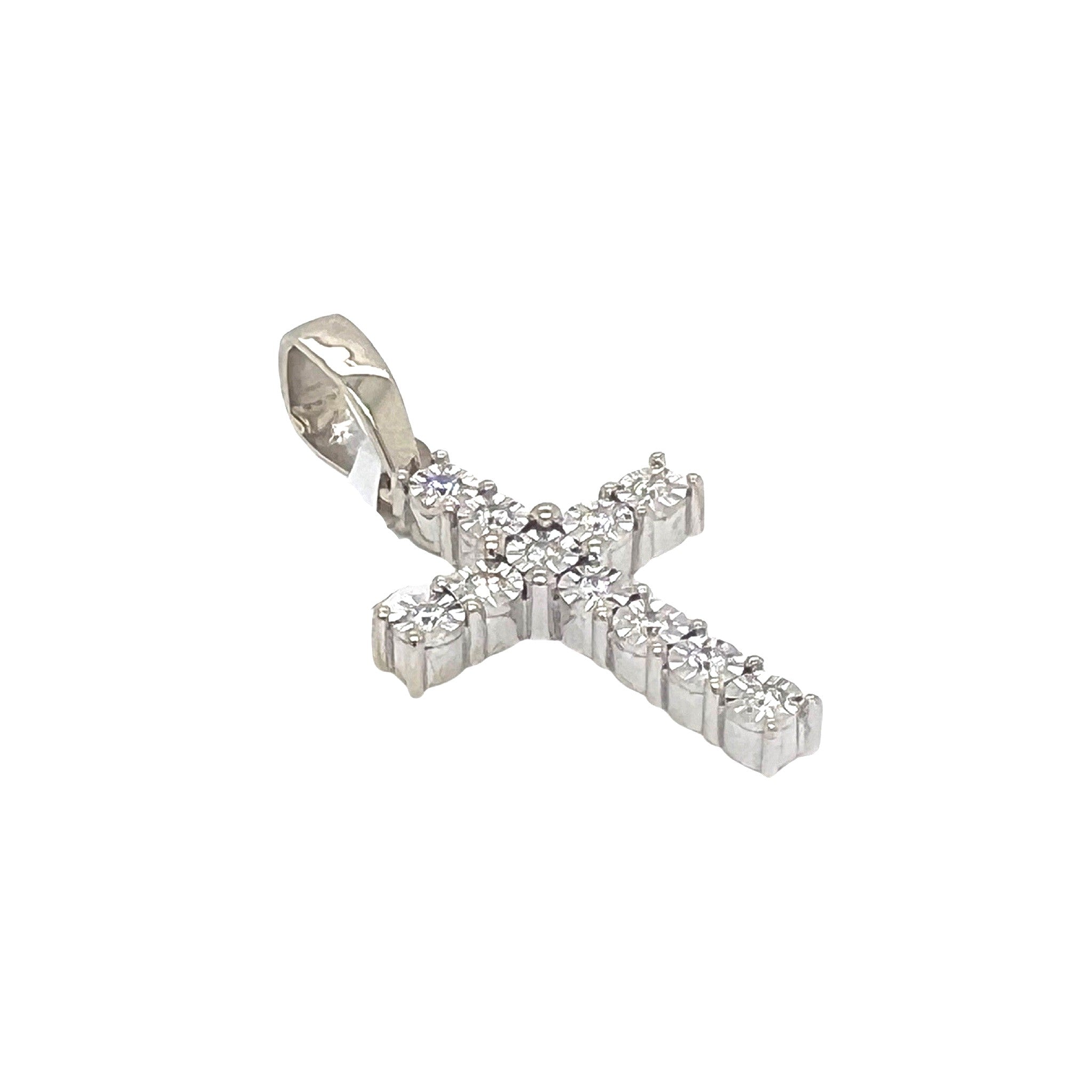 10K White Gold 1 Row Miracle Tennis Diamond Cross Pendant 0.43 CT 1.6"