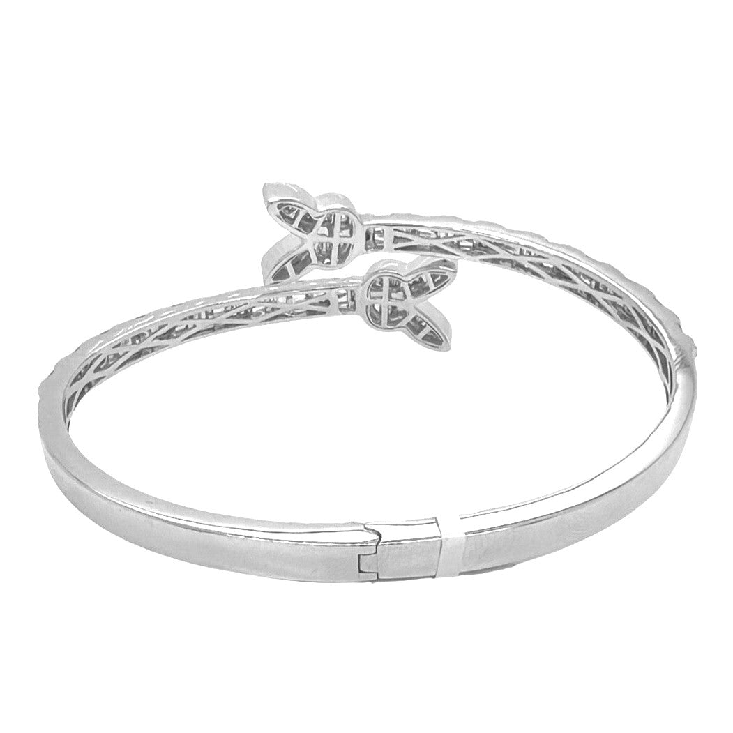 10K White Gold Designer Butterfly Baguette Diamond Bangle Bracelet 2.58 CT 7.5"