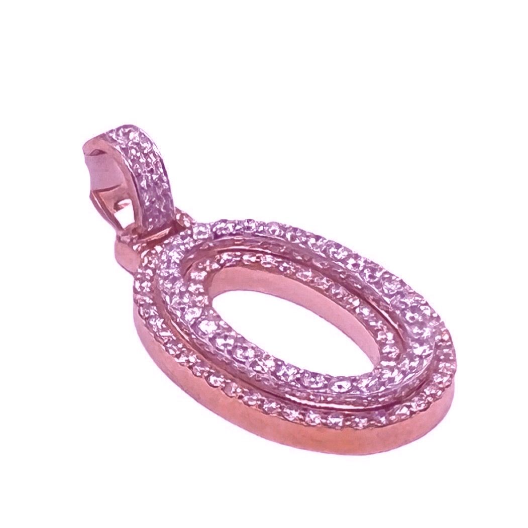 10K Rose White Gold 3D Letter O Initial Diamond Pendant 1.07 CT 1.5"