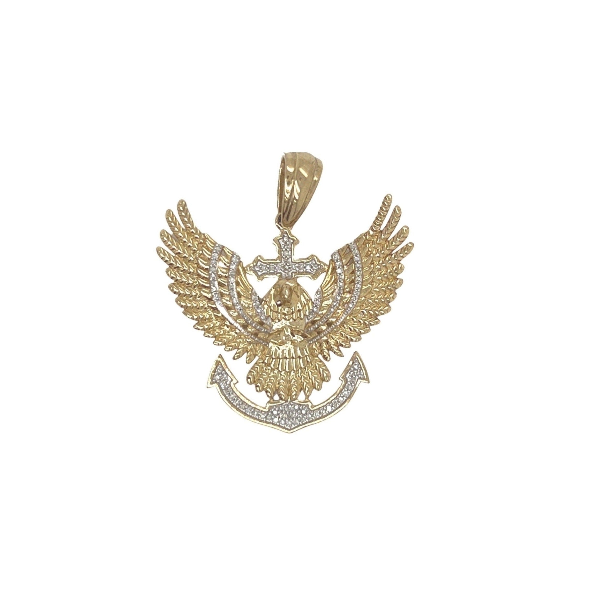 10K Yellow Gold Eagle Anchor Diamond Pendant 0.20 CT 1.6"
