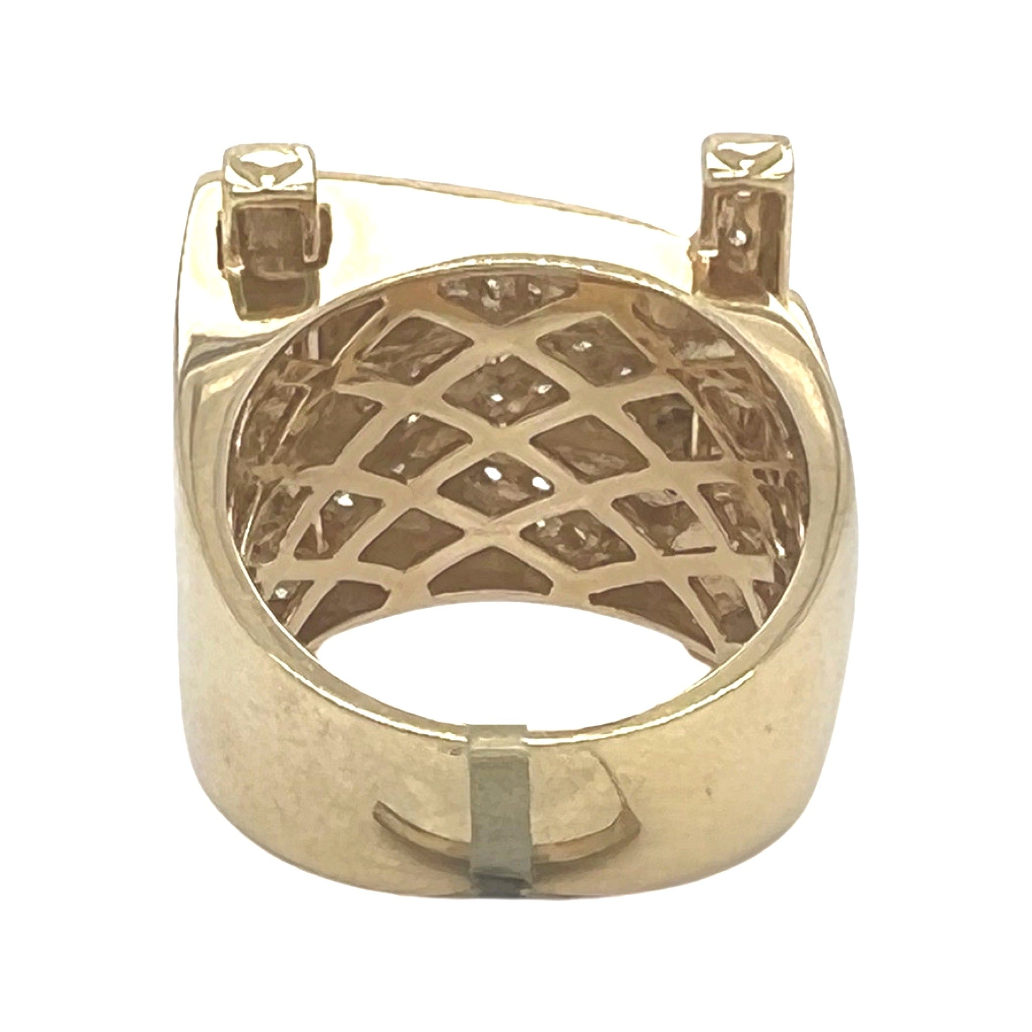 Mens 10K Yellow Gold Railroad Pave Diamond Ring 1.82 CT