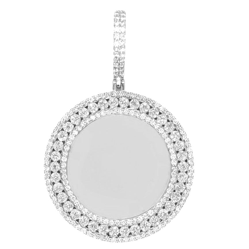10K White Gold Round Memory Frame 3 Row Diamond Pendant 3.09 CT 2.3"