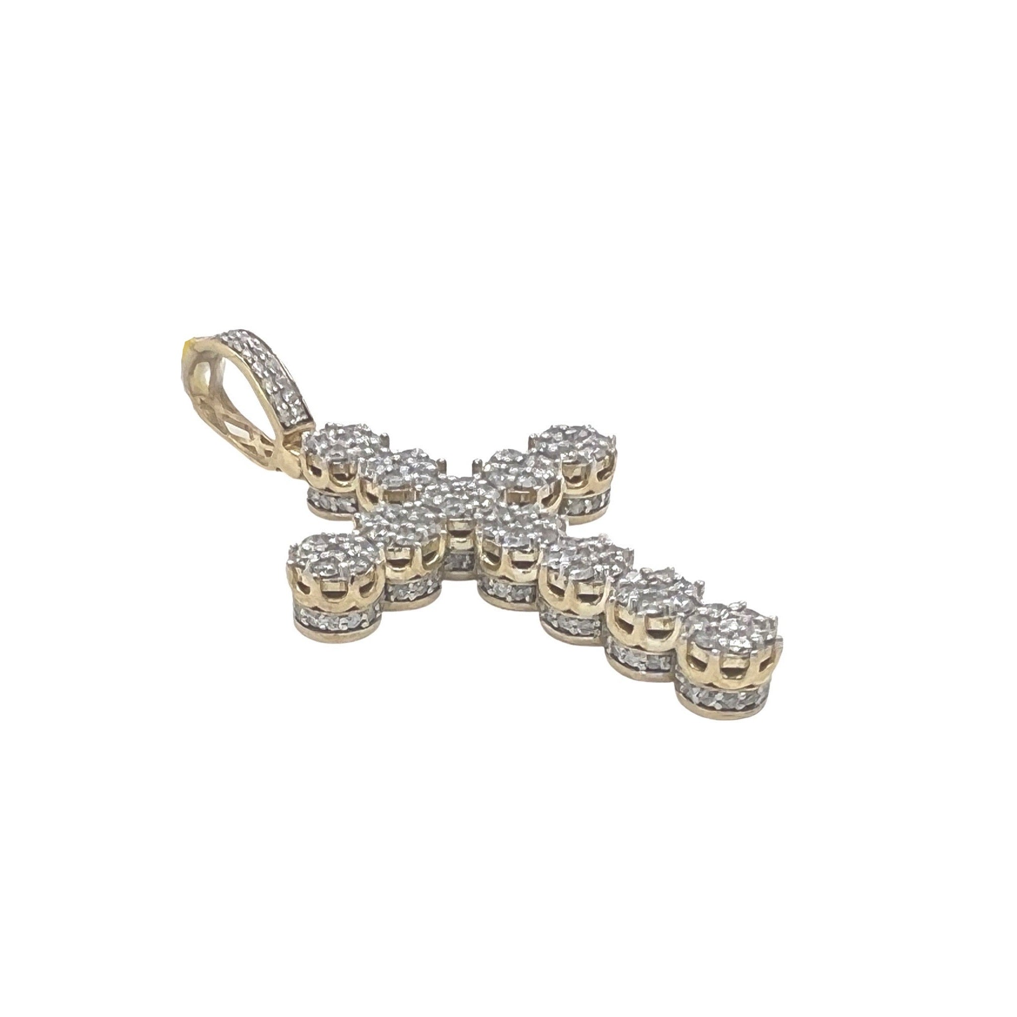 10K Yellow Gold 3D Cluster Diamond Cross Pendant 2.19 CT 2.1"
