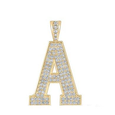 10K Yellow Gold Block Letter A Initial Diamond Pendant 1.75 CT 1.6"