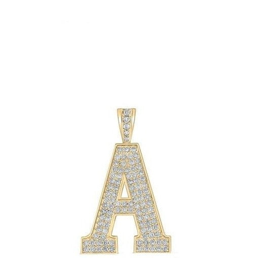 10K Yellow Gold Block Letter A Initial Diamond Pendant 1.75 CT 1.6"