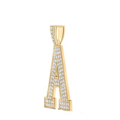 10K Yellow Gold Block Letter A Initial Diamond Pendant 1.75 CT 1.6"