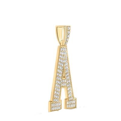 10K Yellow Gold Block Letter A Initial Diamond Pendant 1.75 CT 1.6"