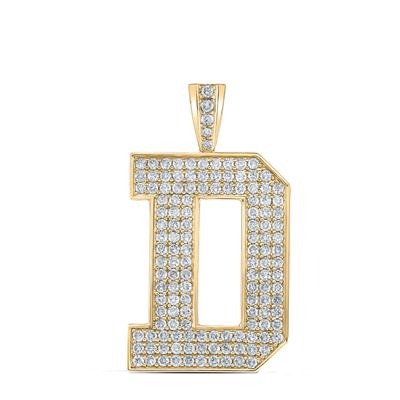 10K Yellow Gold Block Letter D Initial Diamond Pendant 2.37 CT 1.6"