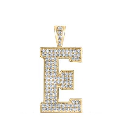 10K Yellow Gold Block Letter E Initial Diamond Pendant 1.75 CT 1.6"